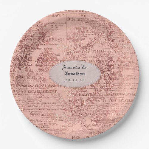 Chic Rose Gold Wedding Paper Plates