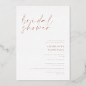 Chic rose gold white casual script bridal shower foil invitation (Front)