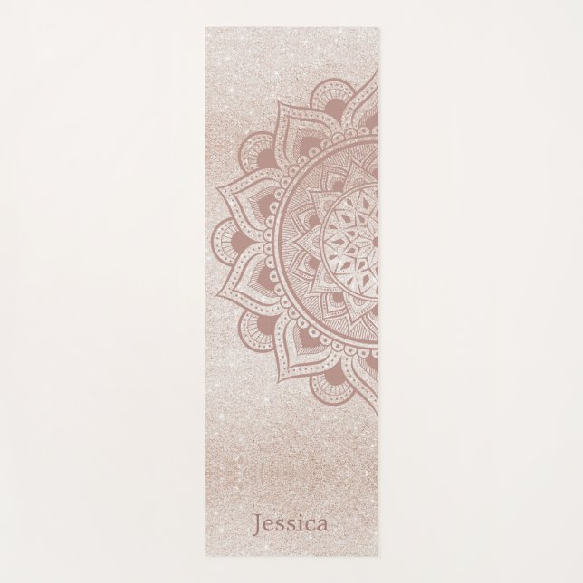 Chic Rose Gold Yogi Mandala Namaste Om Custom Name Yoga Mat (Front)