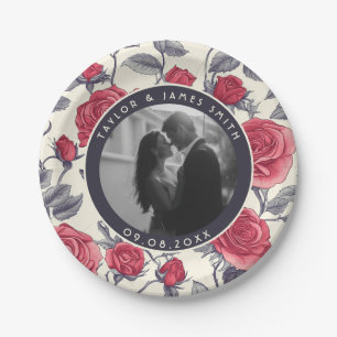 Chic Rose Minimalist Wedding Plates For Couple