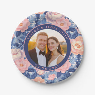 Chic Rose Paper Plates For Wedding Thank You