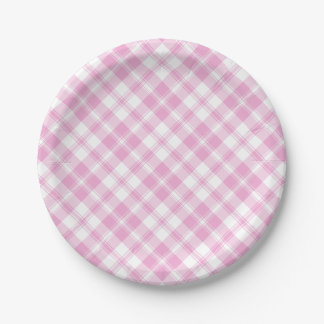 Chic Rose Pink and White Check Paper Plate