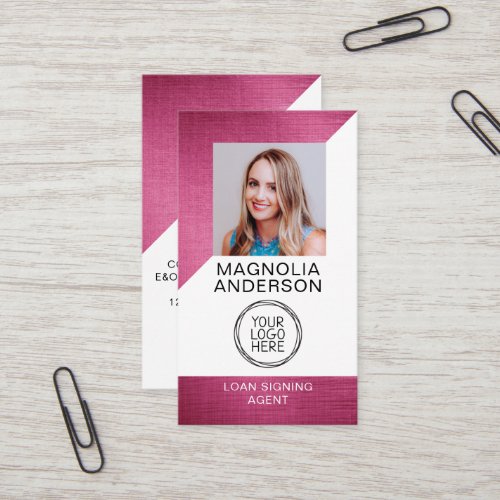 Chic Rose Pink Foil Photo Logo  Business Card