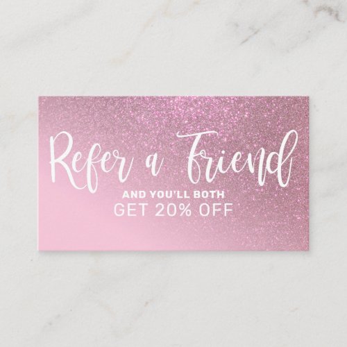 Chic Rose Pink Glitter Gradient Typography Referral Card