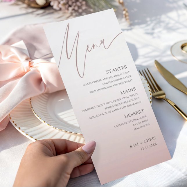 Chic Rose Pink Gradient Wedding Dinner Menu (Creator Uploaded)