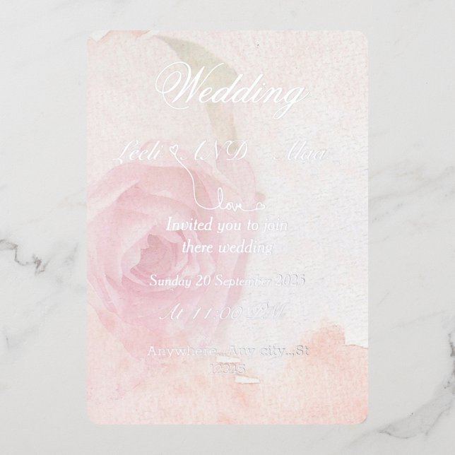 chic rose silver  foil invitation (Front)