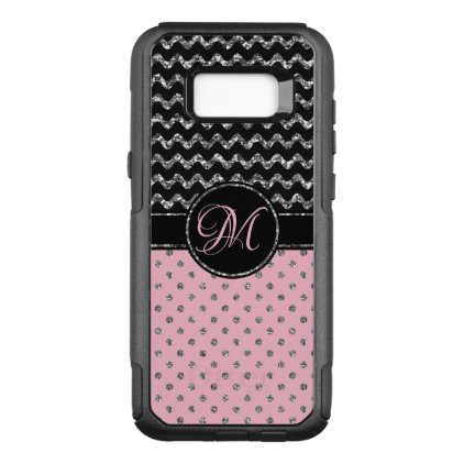 Chic Rose Silver Glitter Black Chevron Monogrammed OtterBox Commuter Samsung Galaxy S8+ Case