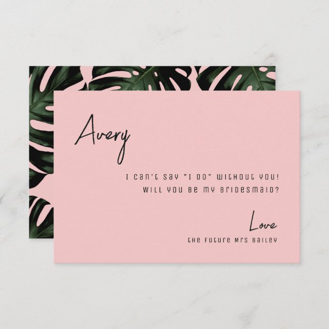 Chic Rose Tropical Beach Bridesmaid Proposal Card (Front/Back)