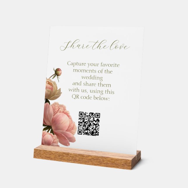 Chic Rose Wedding Table QR Acrylic Sign (Angle)