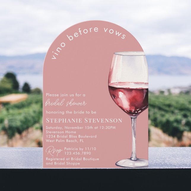 Chic Rose Wine Vino Before Vows Arch Bridal Shower Invitation (Creator Uploaded)
