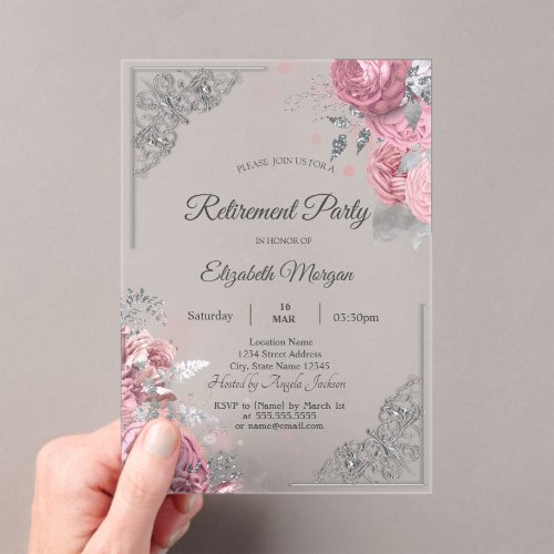 Chic Roses Flowers Silver Frame Retirement   