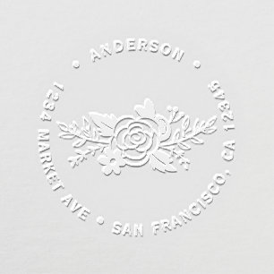 Chic Roses Round Typography Return Address Embosser