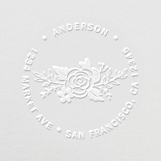 Chic Roses Round Typography Return Address Embosser (Design)