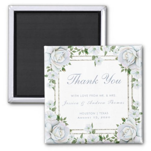 Chic Roses  Silver Border Floral Wedding Favor Magnet