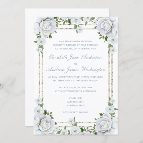 Chic Roses  Silver Border Floral Wedding Invitation