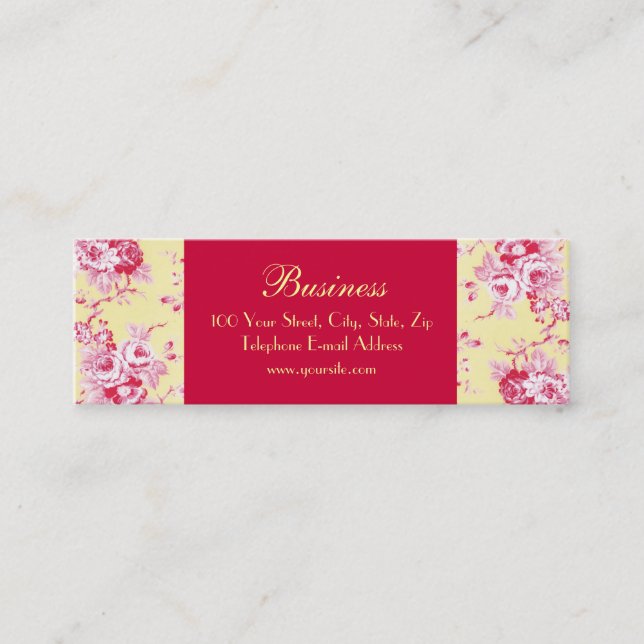 Chic Roses Skinny Yellow Business Card 2 (Front)