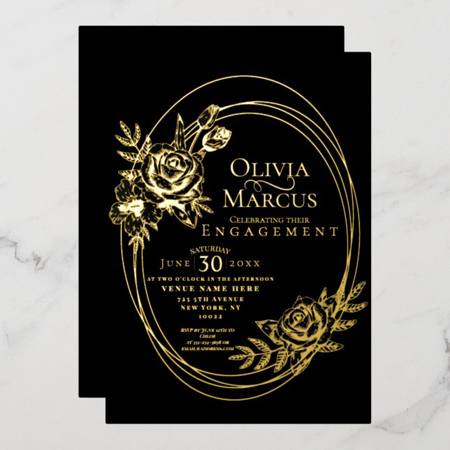 Chic Roses Wedding  Foil Invitation (Front/Back)