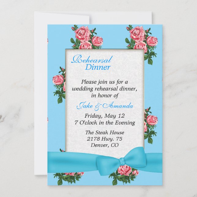Chic Roses Wedding Rehearsal Dinner Invitation (Front)