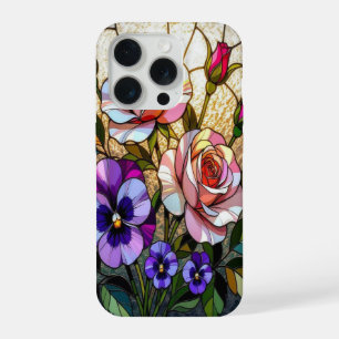 Chic roses wild violets stained Glass iPhone 15 Pro Case