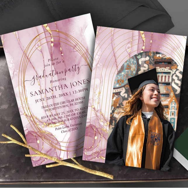 Chic Rosy Watercolor Calligraphy Graduation Invitation (Creator Uploaded)
