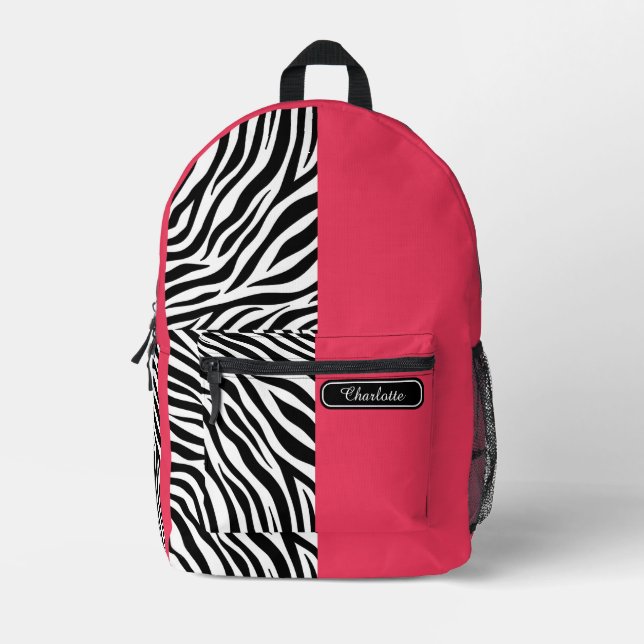 Chic Rouge Red Black and White Zebra Print Teens Printed Backpack (Front)