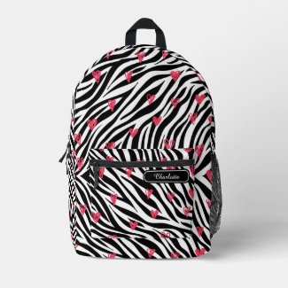 Chic Rouge Red Hearts Black and White Zebra Print