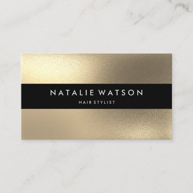 Chic Rough FAUX Gold Black Bar Modern Elegant Business Card (Front)