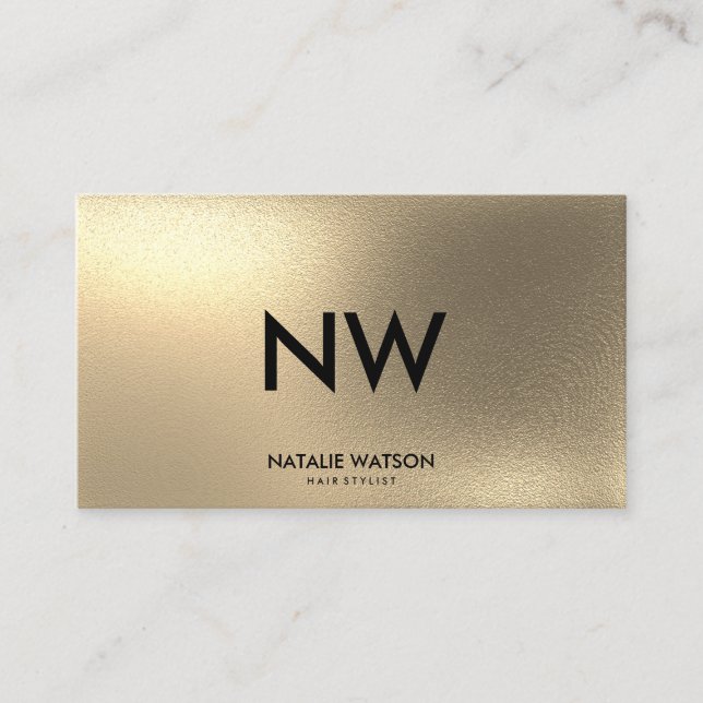 Chic Rough FAUX Gold Minimalist Monogram Modern Business Card (Front)