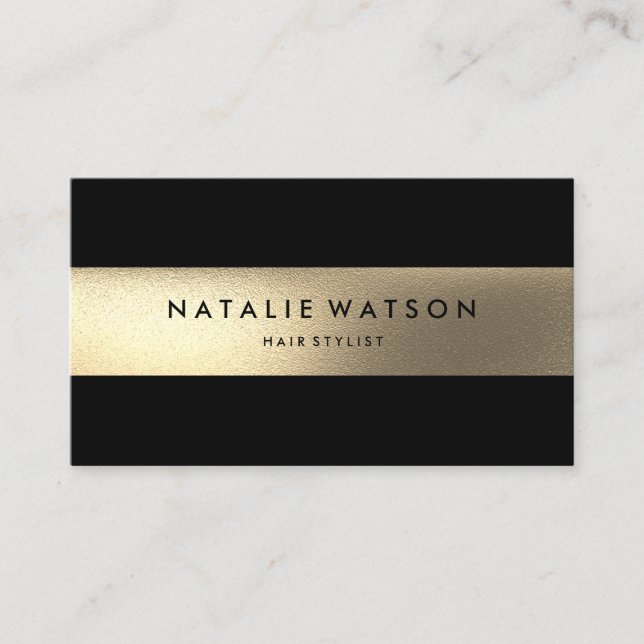 Chic Rough FAUX Gold Stripe Black Modern Elegant Business Card (Front)