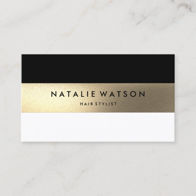 Chic Rough FAUX Gold Stripe Black White Modern Business Card (Front)