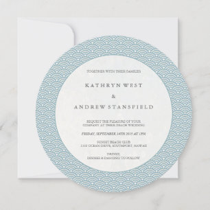 Chic Round Blue Waves Pattern Wedding Invitation