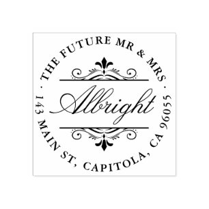 Chic Round Elegant Script Art Deco Return Address Rubber Stamp