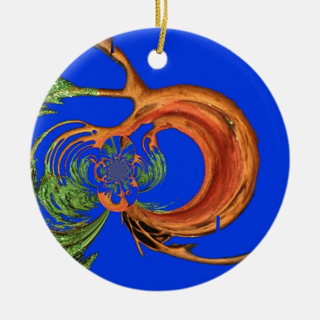 Chic Round Hakuna Matata Navy Blue collection Ceramic Ornament (Front)