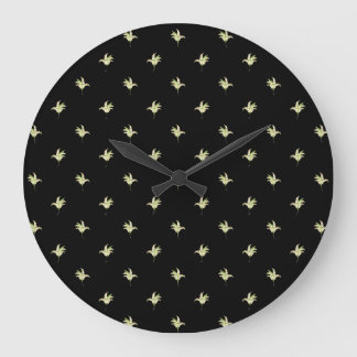 Chic Round Wall Clock: Lilies of the Valley, Black Large Clock