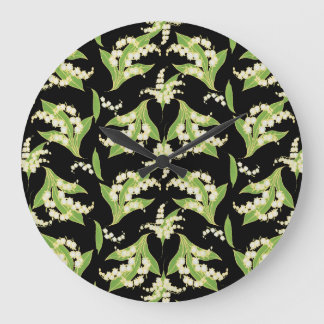 Chic Round Wall Clock: Lilies of the Valley, Black Large Clock