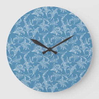 Chic Round Wall Clock: Lilies-of-the-Valley, Blue Large Clock