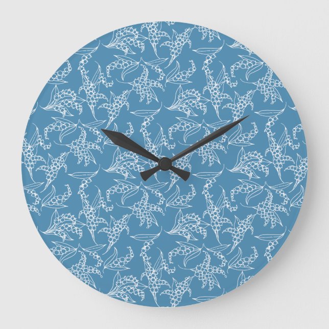 Chic Round Wall Clock: Lilies-of-the-Valley, Blue Large Clock (Front)