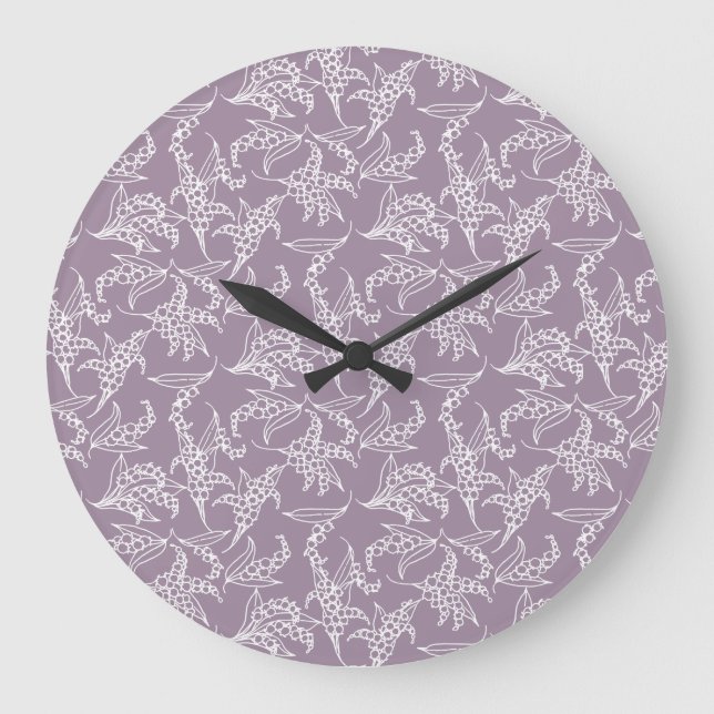 Chic Round Wall Clock: Lilies-of-the-Valley, Mauve Large Clock (Front)