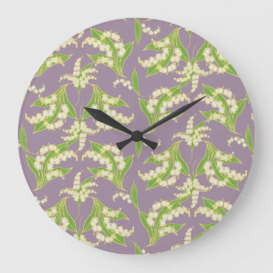 Chic Round Wall Clock: Lilies of the Valley, Mauve Large Clock