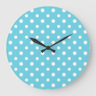 Chic Round Wall Clock: Turquoise Polka Dots Large Clock