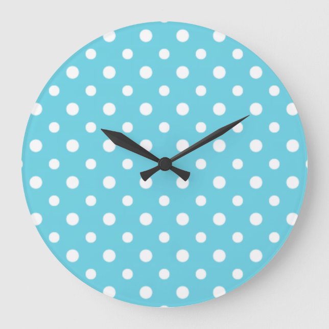 Chic Round Wall Clock: Turquoise Polka Dots Large Clock (Front)