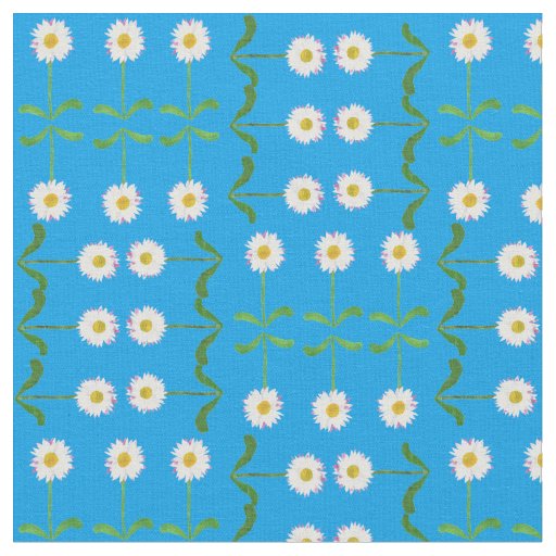 Chic Rows of Daisies on Sky Blue Custom Fabric
