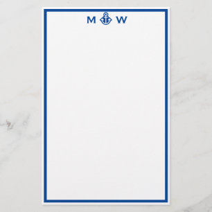 Chic Royal Blue Anchor Monogram Stationery