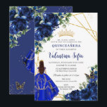 Chic Royal Blue Floral Princess Gold Quinceañera Invitation<br><div class="desc">Personalize this pretty royal blue floral Quinceañera / Sweet 16 birthday invitation easily and quickly. Simply click the customize it further button to edit the texts, change fonts and fonts colors. Featuring a girl dressed in a beautiful royal blue dress, chic royal blue flowers and butterflies. Matching items available in...</div>