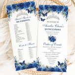 Chic Royal Blue Floral Quinceañera Order of Events Program<br><div class="desc">Personalize this double sided chic slim program card easily and quickly, Simply click the Edit Using Design Tools button to further edit the text, wording, font style, font size, font color, add more text, move or remove some images. The butterflies and crown are movable, resizable, multipliable and removable. Customize it...</div>