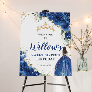 Chic Royal Blue Floral Sweet Sixteen 16th Birthday Foam Board