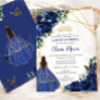 Chic Royal Blue Flowers Brown Princess Quinceañera Invitation