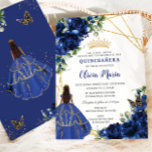 Chic Royal Blue Flowers Brown Princess Quinceañera Invitation<br><div class="desc">Personalize this pretty royal blue floral Quinceañera / Sweet 16 birthday invitation easily and quickly. Simply click the customize it further button to edit the texts, change fonts and fonts colors. Featuring a girl dressed in a beautiful royal blue dress, chic royal blue flowers and butterflies. Matching items available in...</div>
