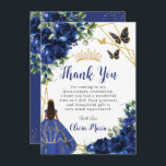 Chic Royal Blue Flowers Floral Quinceañera Thank You Card<br><div class="desc">Personalize this pretty royal blue floral Quinceañera / Sweet 16 birthday thank you card easily and quickly. Simply click the customize it further button to edit the texts, change fonts and fonts colors. Featuring a girl dressed in a beautiful royal blue dress, chic royal blue flowers, butterflies and gold elements....</div>
