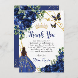 Chic Royal Blue Flowers Floral Quinceañera Thank You Card